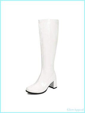 Women's Knee High Gogo Boots Faux Leather Block Heel Square Toe Disco Style